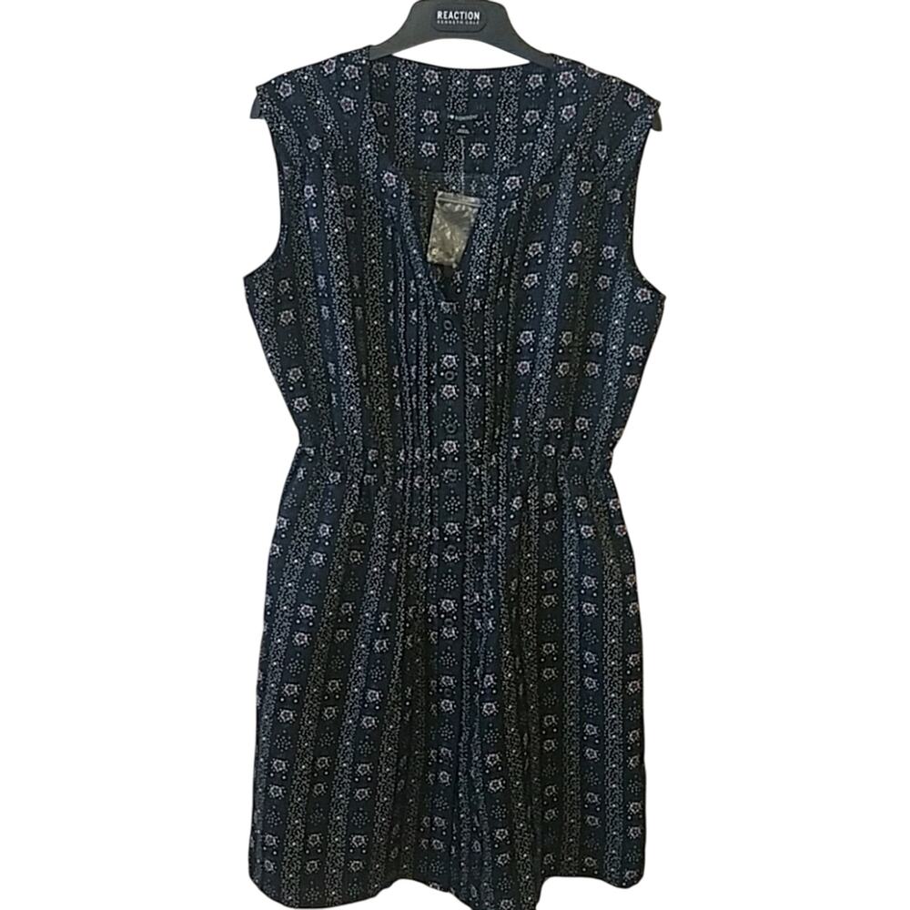 NWT I <3 Ronson navy floral stripe sleeveless button up dress sz M